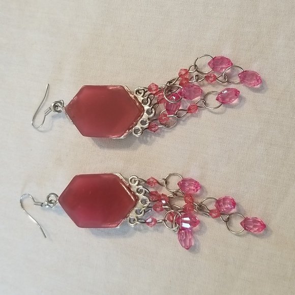 Pink & Silver Dangly Earrings - Picture 4 of 6
